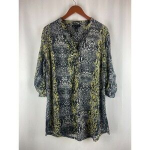 INC International Concepts Women's XL Button Tunic Yellow Animal Print Stretch